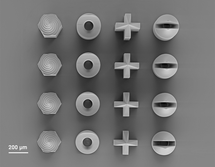 top view of different microneedles printed with Quantum X bio