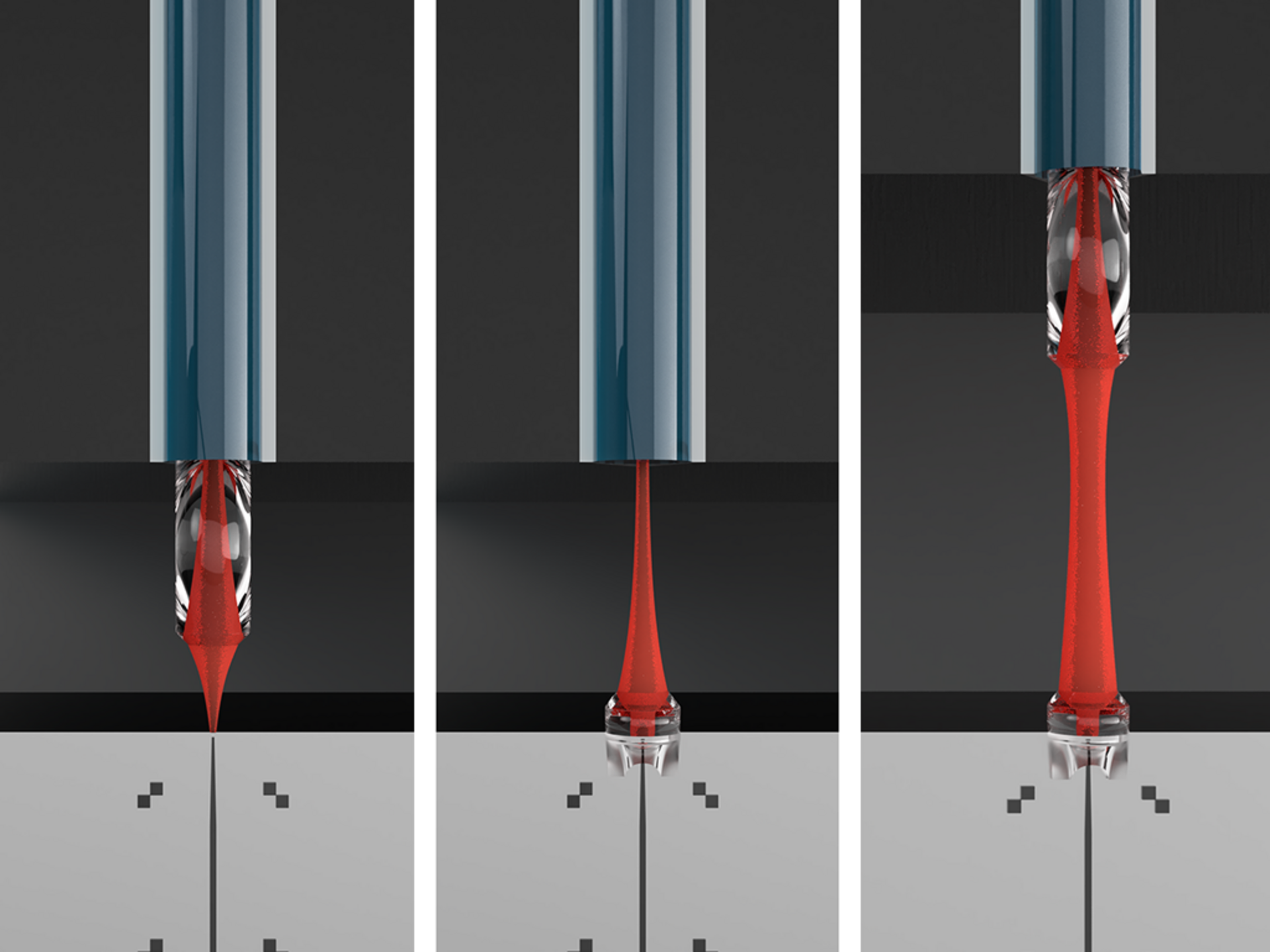 Collage of 3 Free Space Microoptical Couplers: Lensed fiber to chip, lensed chip to fiber and lensed fiber to lensed chip