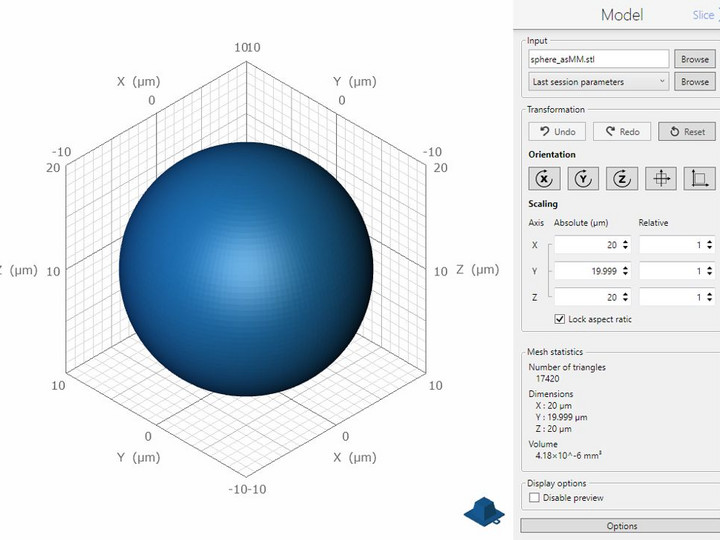 STL model created with finer surface tessellation and in the correct scale.