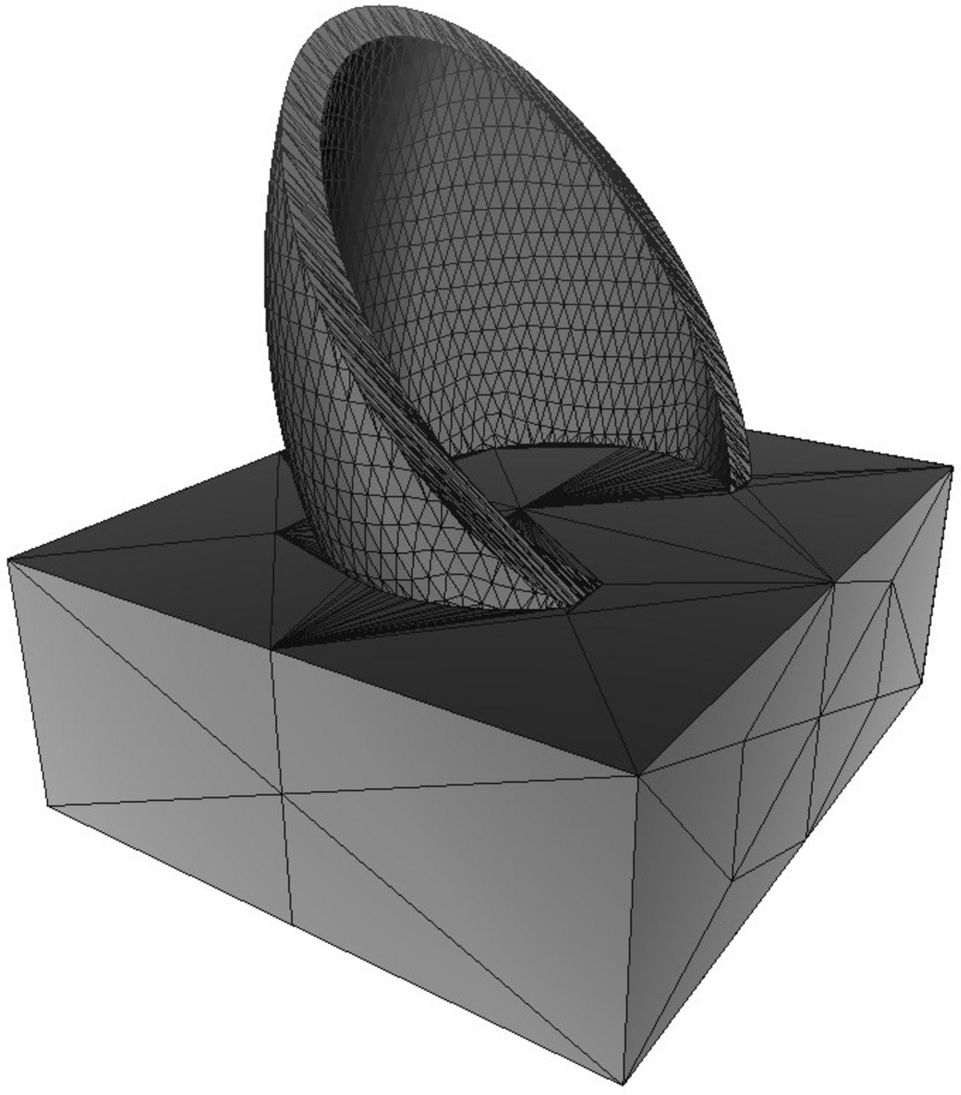 Tessellated triangular surface of a solid 'parabolic reflector' 3D model.