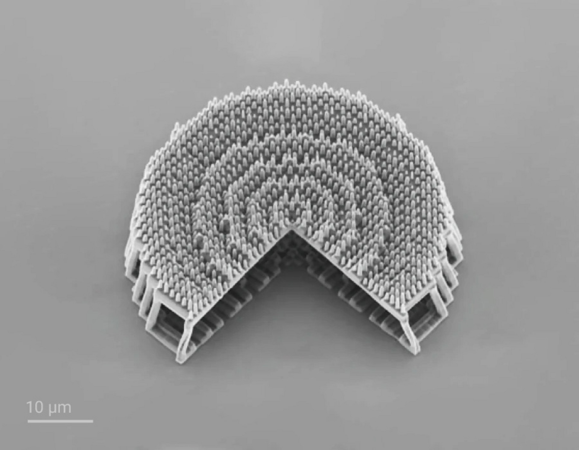 SEM image of an air-spaced hybrid achromatic metalens (HAML) fabricated using Two-Photon Polymerization.