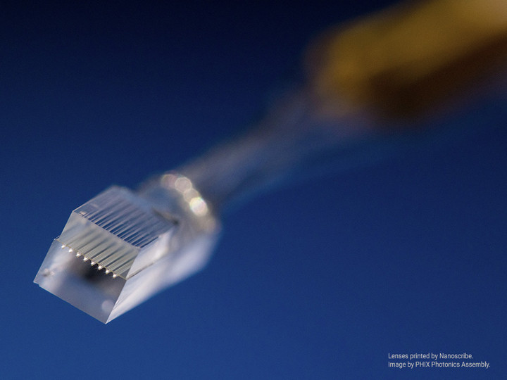 Lensed fiber array (LFA) manufactured with Quantum X align 
