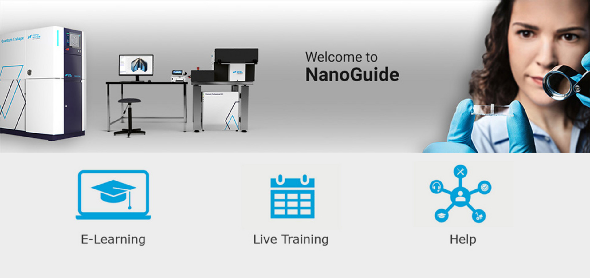Screenshot of the NanoGuide homepage